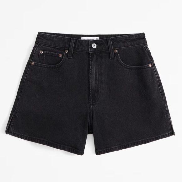 Abercrombie & Fitch Curve Love the 7” High Rise Black Denim Dad Shorts - Picture 5 of 8